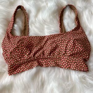 Aerie pink and brown polka dot bikini swimsuit top